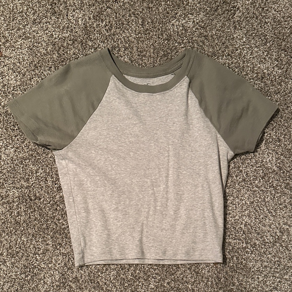 Hollister Gray and Olive Raglan Tee